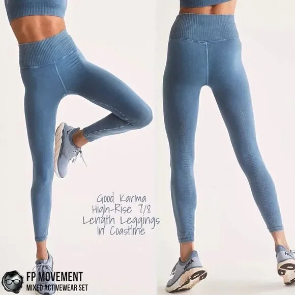 FP MOVEMENT HAPPINESS RUNS STRAPPY BACK CROP TANK + GOOD KARMA LEGGINGS BLUE HUE - Picture 9 of 16